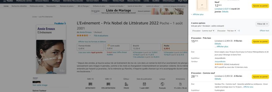 amazon occasion prix nobel litterature