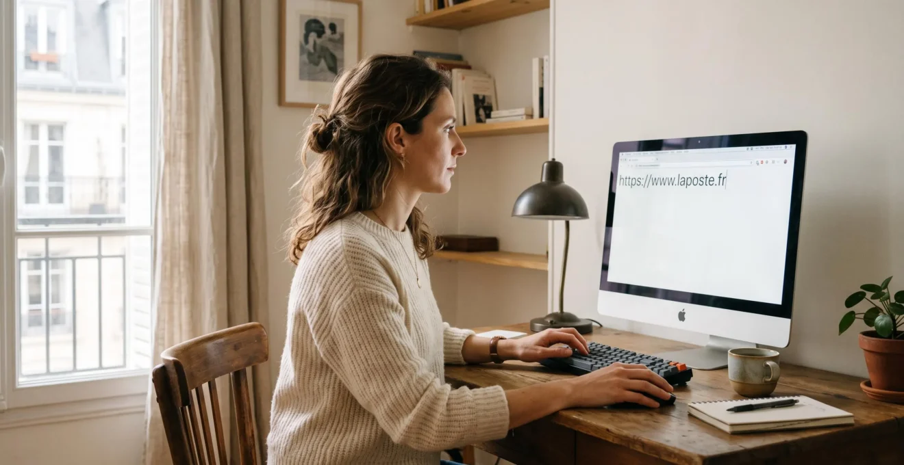 Une femme saisit l'adresse officielle d'un site dans la barre de son navigateur.
